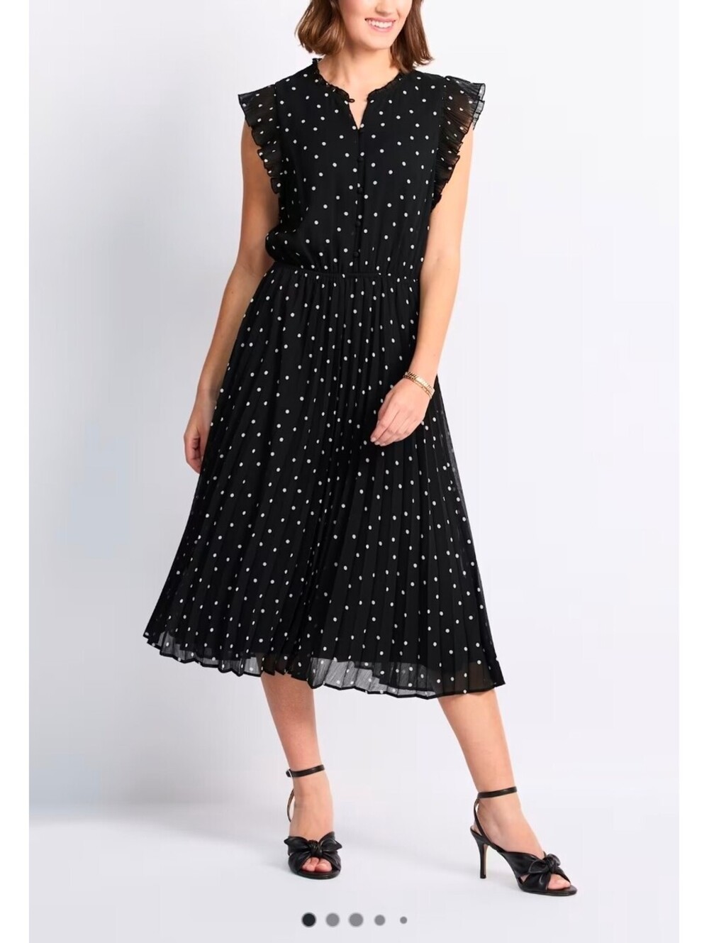 Les Serein Perla Pleated Flutter Sleeve Midi Dress Black M